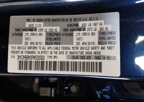 2024 Mazda Cx-30 2.5 S Select Sport из США, поврежденный, VIN 3MVDMBBM0RM632992